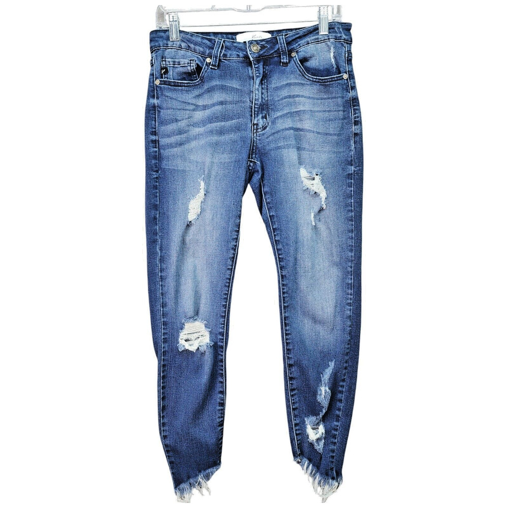 Kancan Denim Jeans Womens 9/28 Blue Stretchy Cotton Distressed Zip Fly Casual